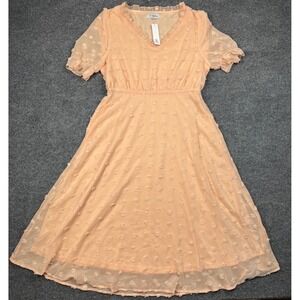 Baltic‎ Born x Polagram Womens Midi Dress Medium Polka Dot Mesh Ruffle Sleeve